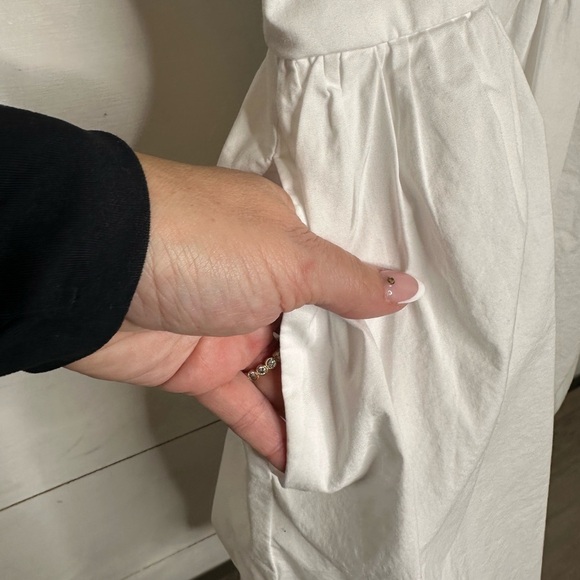 Express Poplin Mini Bubble White Spaghetti Strap V-Neck Dress - Picture 4 of 5